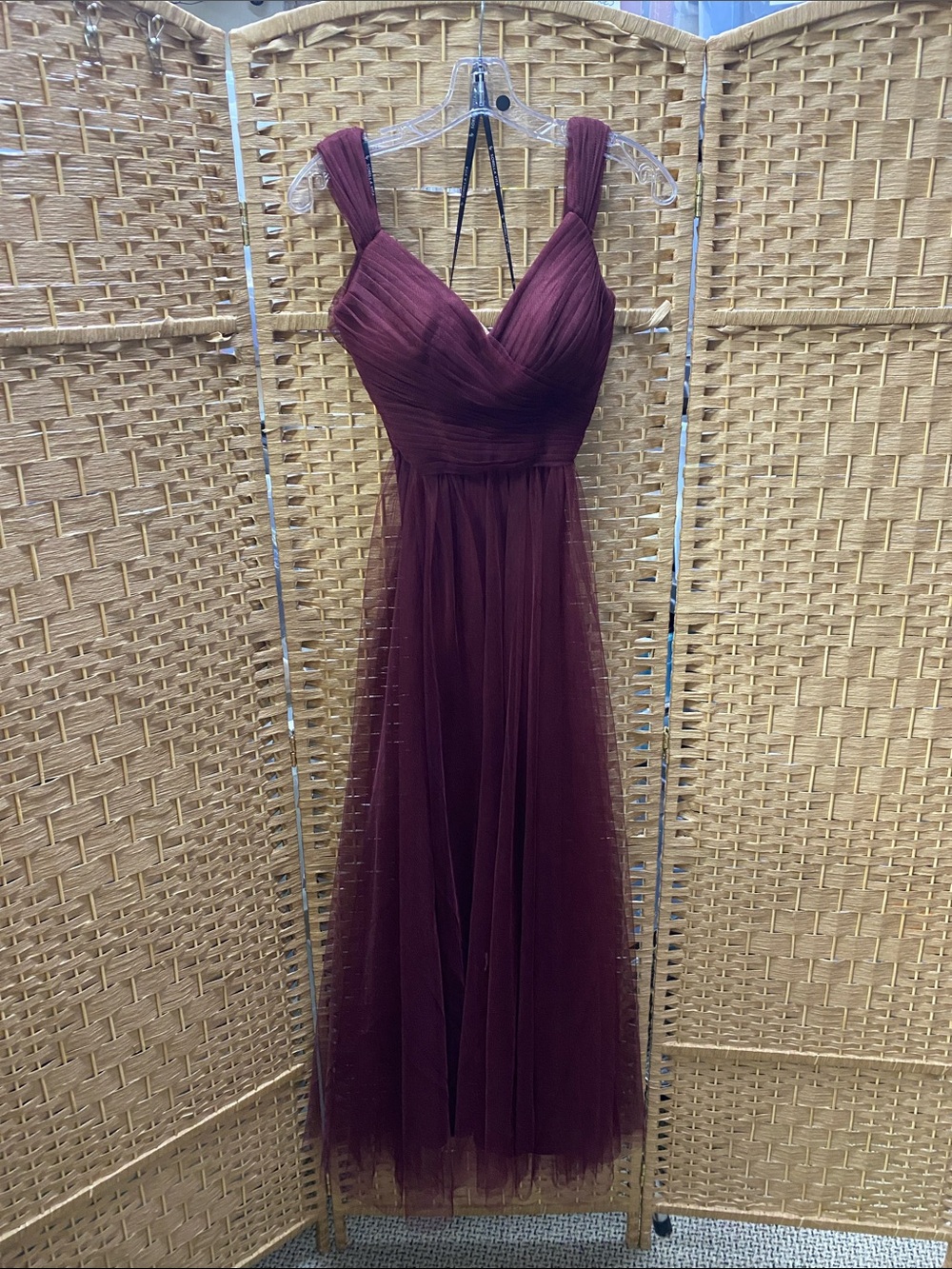 SORELLA VITA Sleeveless Burgundy Maxi Tulle Gown
